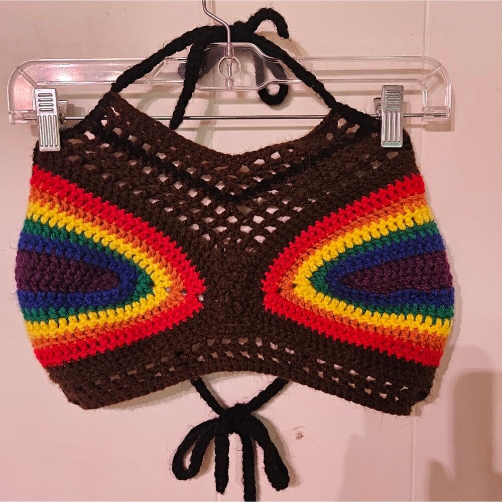 Handmade crochet pride rainbow festival top. one size
